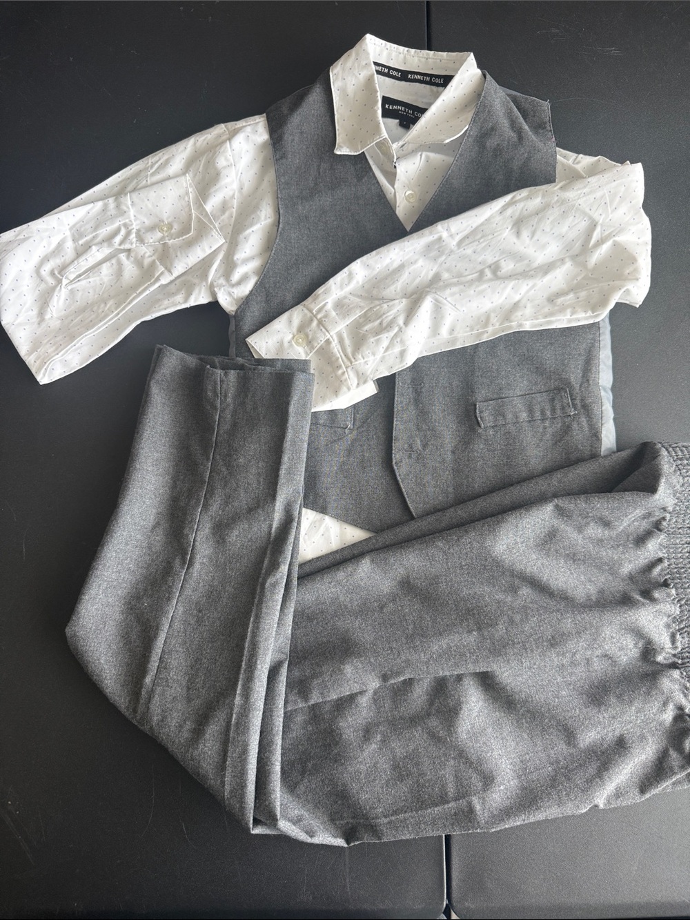 Kenneth Cole Gray Vest and Pants Set with White Dot Shirt